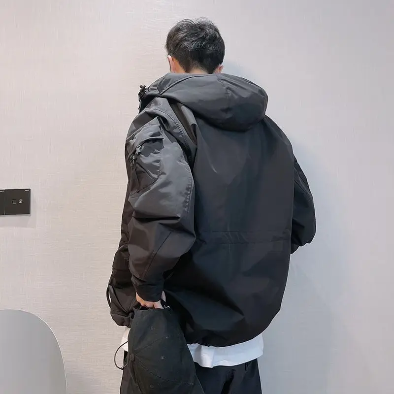 Autumn Winter Retro  Multi-pocket Waterproof Jacket American Tooling Windproof Hooded Jackets Male Clothes
