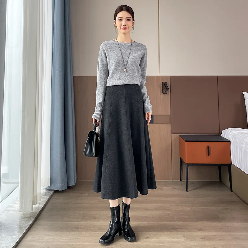الراقية ألف خط خلات الصوف نصف تنورة للنساء في الخريف والشتاء 2025 رمادي الراقية مزاجه التخسيس منتصف طول Skir #5