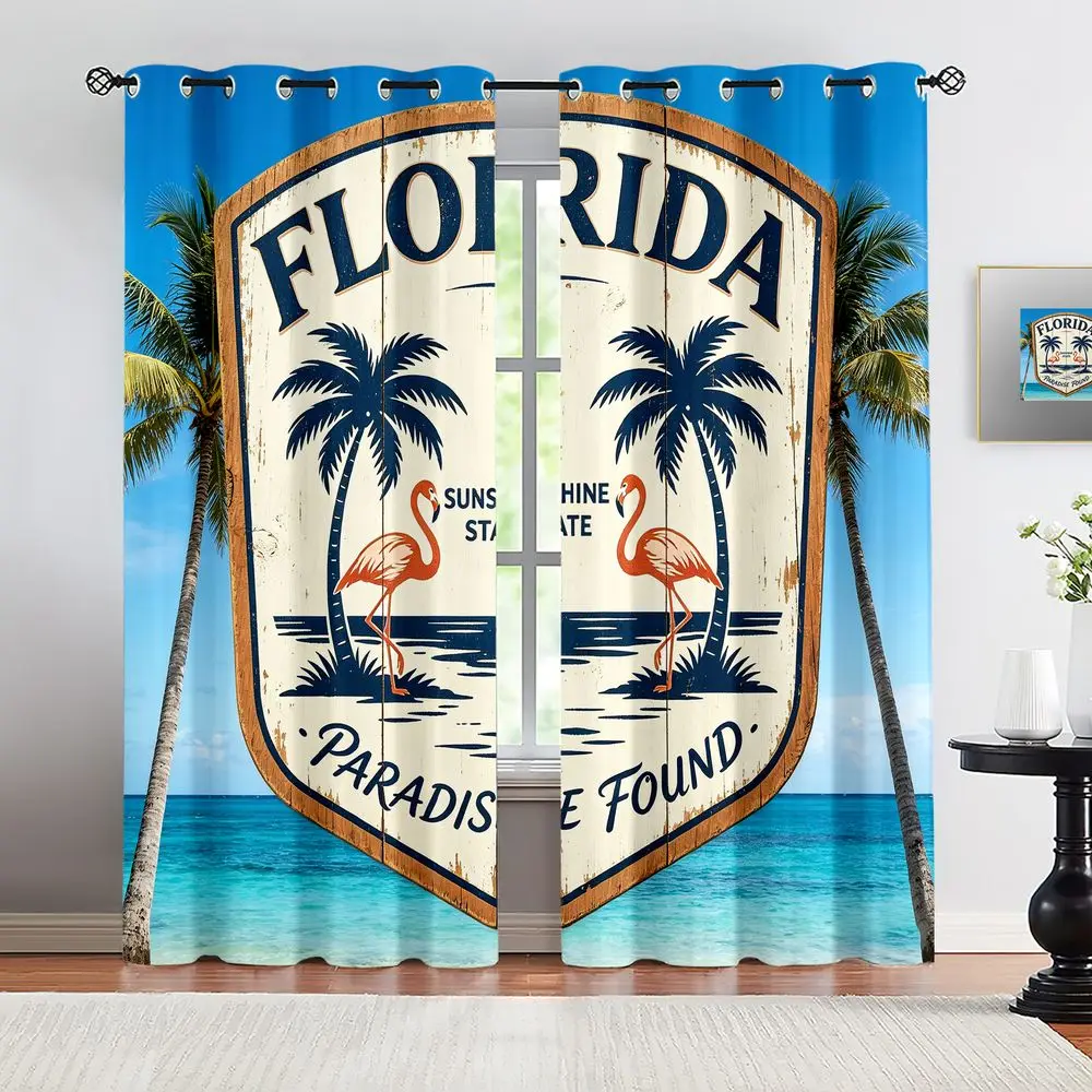 Cortinas con Estampado de Playa Tropical de Florida, Cortinas con Diseño de Flamencos del Estado Sunshine, Juego de 2 Cortinas Opacas para Dormitorio
