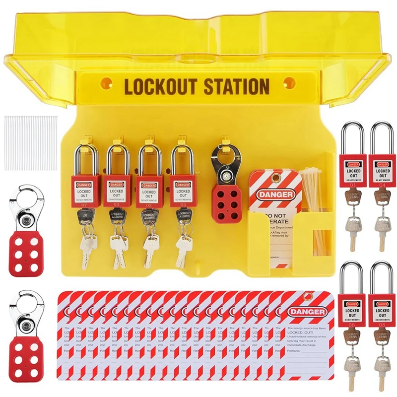 ZIZI Lockout Tagout Station With 8 Safety Padlocks 3 Hasps And 20 Lockout Tags, Lock Out Tag Out Board With Loto Devices