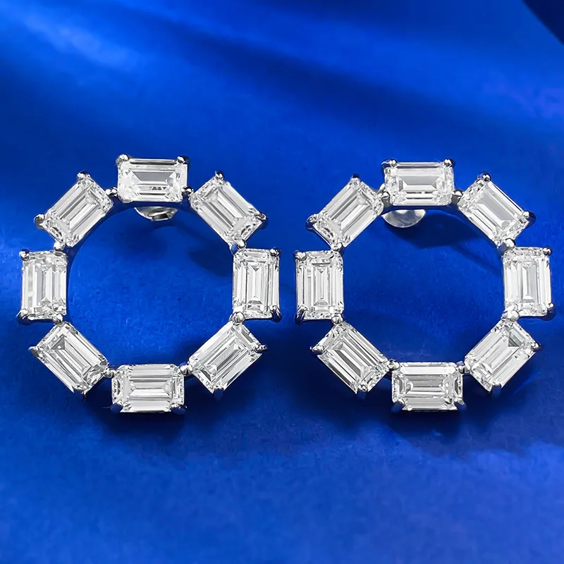 

S925 Silver European and American Light Luxury Temperament Square Geometry High Carbon Diamond Earrings Premium Earrings