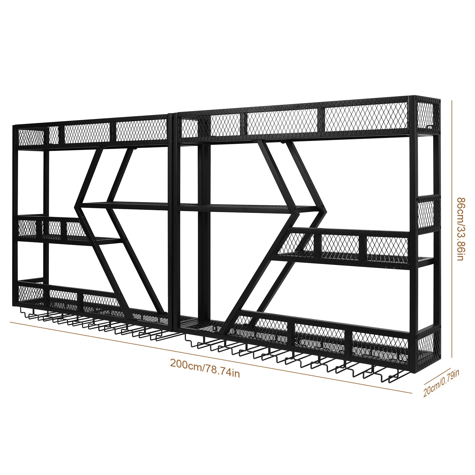 Wall Mounted Wine Rack 3-Tier Liquor Bottle Display Shelf Metal with Glass Holder for Home Kitchen Dining Room Coffee Shop Black