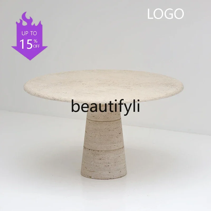

Круглый обеденный стол из натурального травертина в скандинавском стиле, современный, в стиле ваби-саби, дизайнерский, из мрамора, для гостиной, домашний круглый стол.