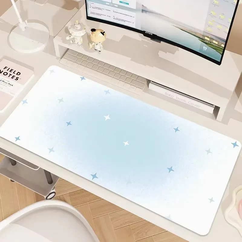 Cute Gradient Blue Star Y2K Pu Leather Mouse Pad Waterproof Desk Mat Gaming Keyboard Protector Dorm Table Mat Decor Accessories