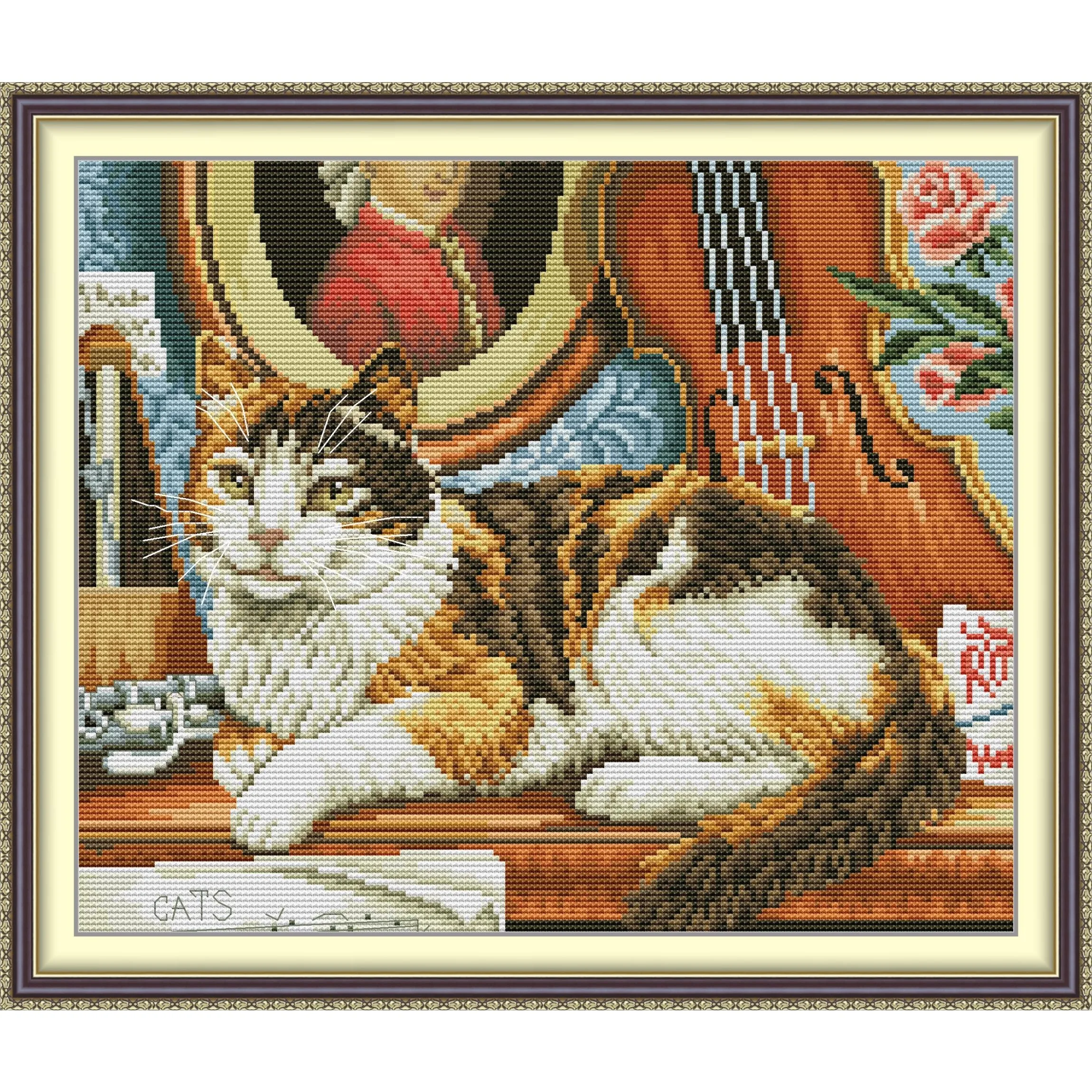 

Joy Sunday Pre-printed Cross Stitch Kit Easy Pattern Aida Stamped Fabric Embroidery Set- Cat and Guitar