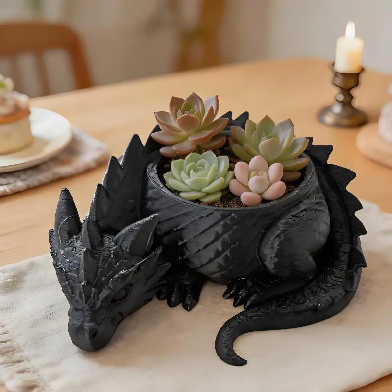 3D Printed Dragon Shaped Plant Pot Plastic Funny Flower Container Handmade Growing Pots Jewelry Storage Tray For Home Decoration