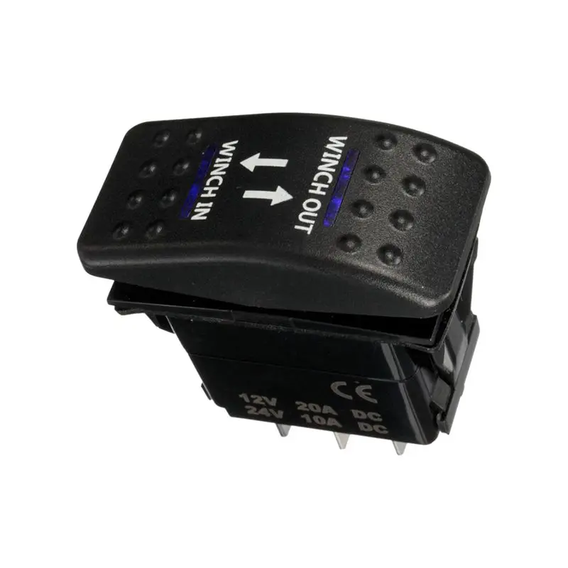 Interruptor de balancim LED azul On-Off, guincho, 7 pinos, 12V, 20A