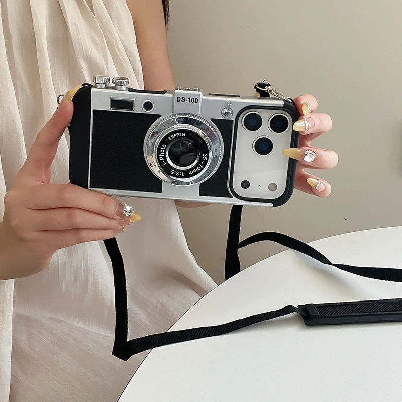 Emily in Paris Vintage Camera Design Case for IPhone Air 17 16 15 14 13 12 Pro Max Plus 17Pro 16Pro i17 Phone Cover with Lanyard