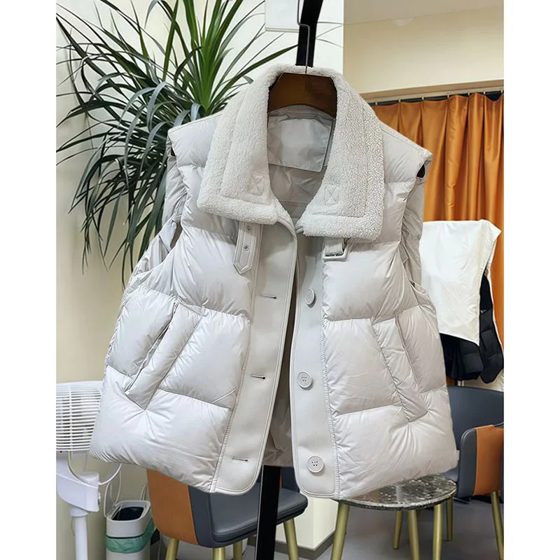 

Cotton-Padded Vest Coat Women's Autumn Winter 2026 New Sleeveless Jackets Ladies Lamb Lapel Short Waistcoat Overwear Female Tops
