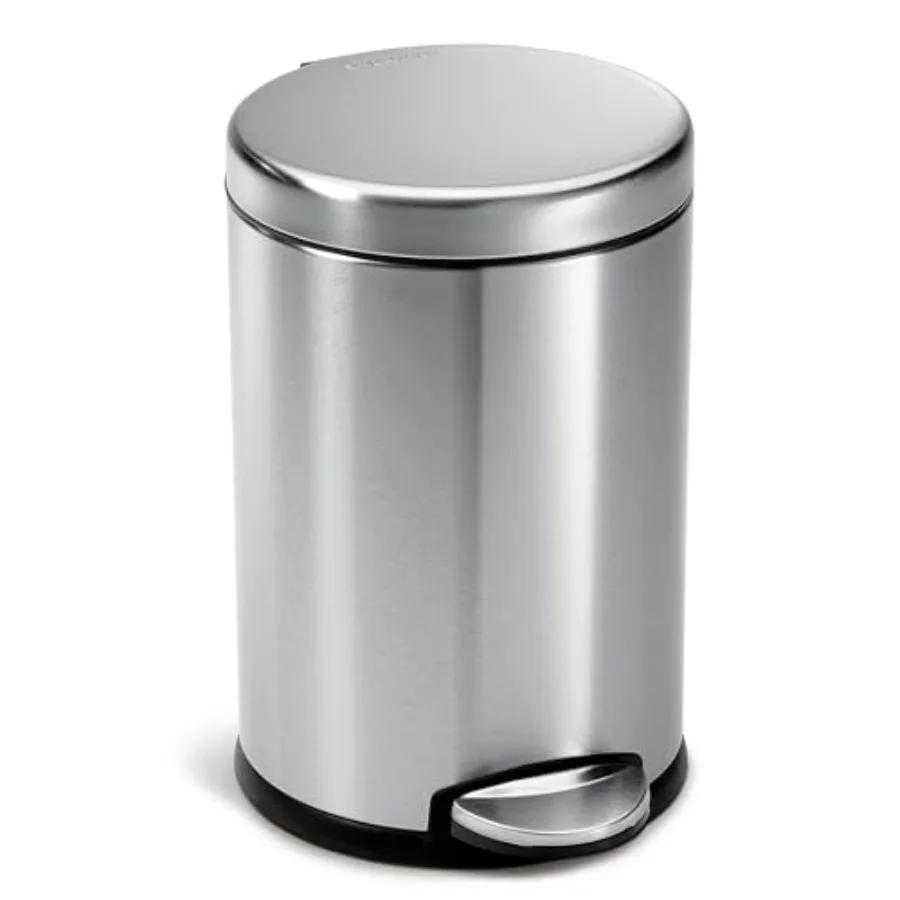 

4.5 Liter/ 1.2 Gallon Round Bathroom Step Trash Can Brushed Stainless Steel