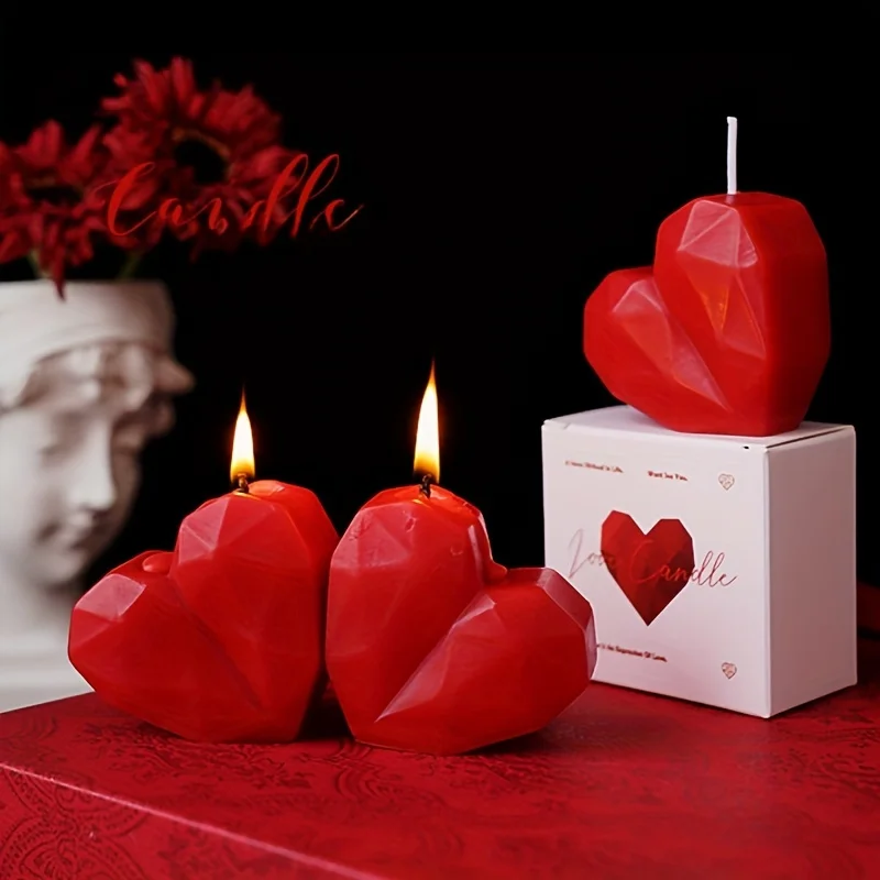 Valentine's Day Rose Aroma Candle Red Love Geometric Heart Shaped Candle Gift Box For Wedding Party Velvet Rose Aroma Candle New