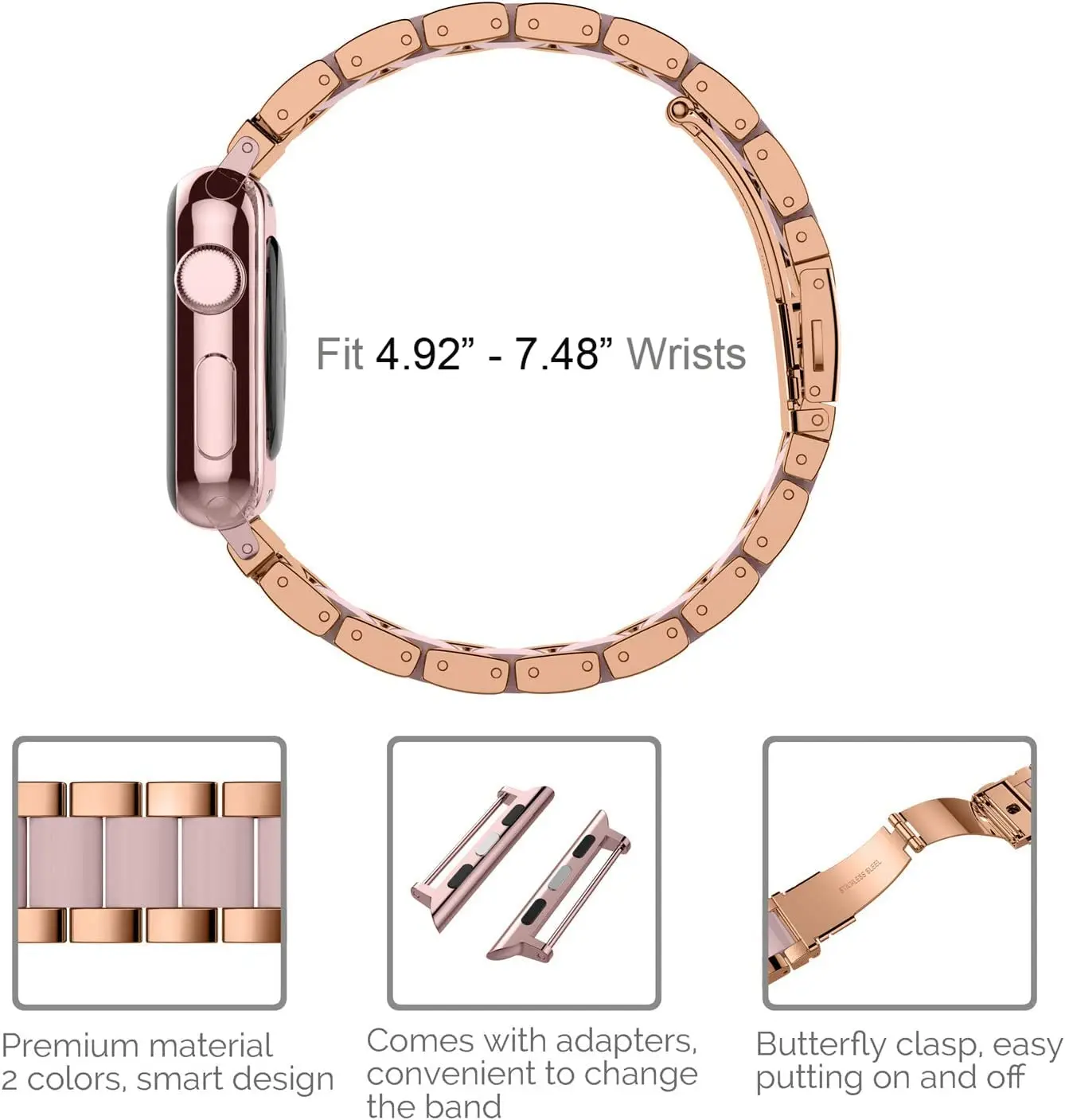 Stainless Steel+Resin strap For Apple watch band 40mm 45mm 44mm 49mm 41mm 38mm Metal bracelet iwatch series 9 8 7 6 5 SE ultra 2