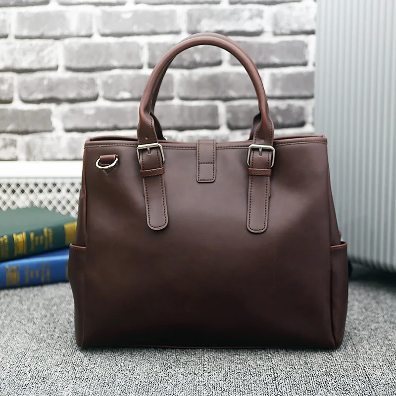  New Design Fashion Business Handbag For Men Large Capacity Leather Male Tote Bag Travel Top Handle Bags Messenger Pack Bolsa