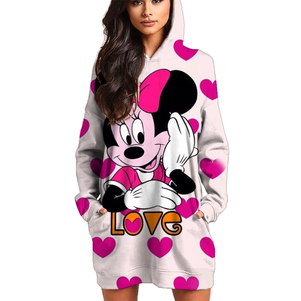

2025 Disney Autumn Mickey Mouse Printed Hoodie Dress Women's Street Wear Long Sleeve Women's Loose Fashion Women's Y2K Hoodie Dr