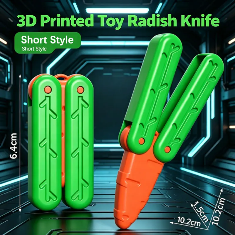 3D Printed  Radish Knife Fidget Toy, Butterfly Style Gravity Decompression Toy, Stress Relief Plastic Carrot Knife for Kids