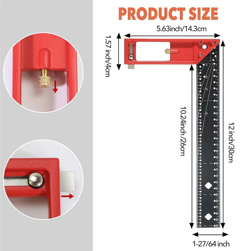 مسطرة مربعة تأطير 12 بوصة قابلة للتعديل من GTBL لأعمال النجارة - تتضمن قلم نجار متين و12 عبوة