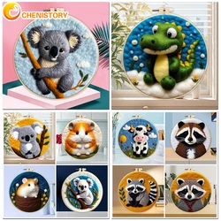 CHENISTORY 20x20cm Frame With Painting DIY Felting Wool Embroidery Kit Animal Painting Needle Wool Handcraft For Beginner Gift