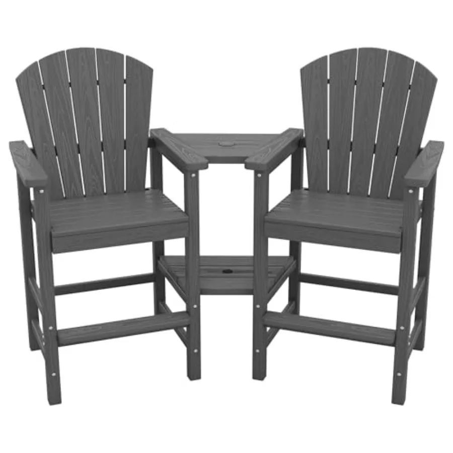

Tall Adirondack Chairs Set of 2 with Double Layer Connecting Tray, HDPE Bar Height Outdoor Chairs, Wood-Like Adirondack Bar Sto