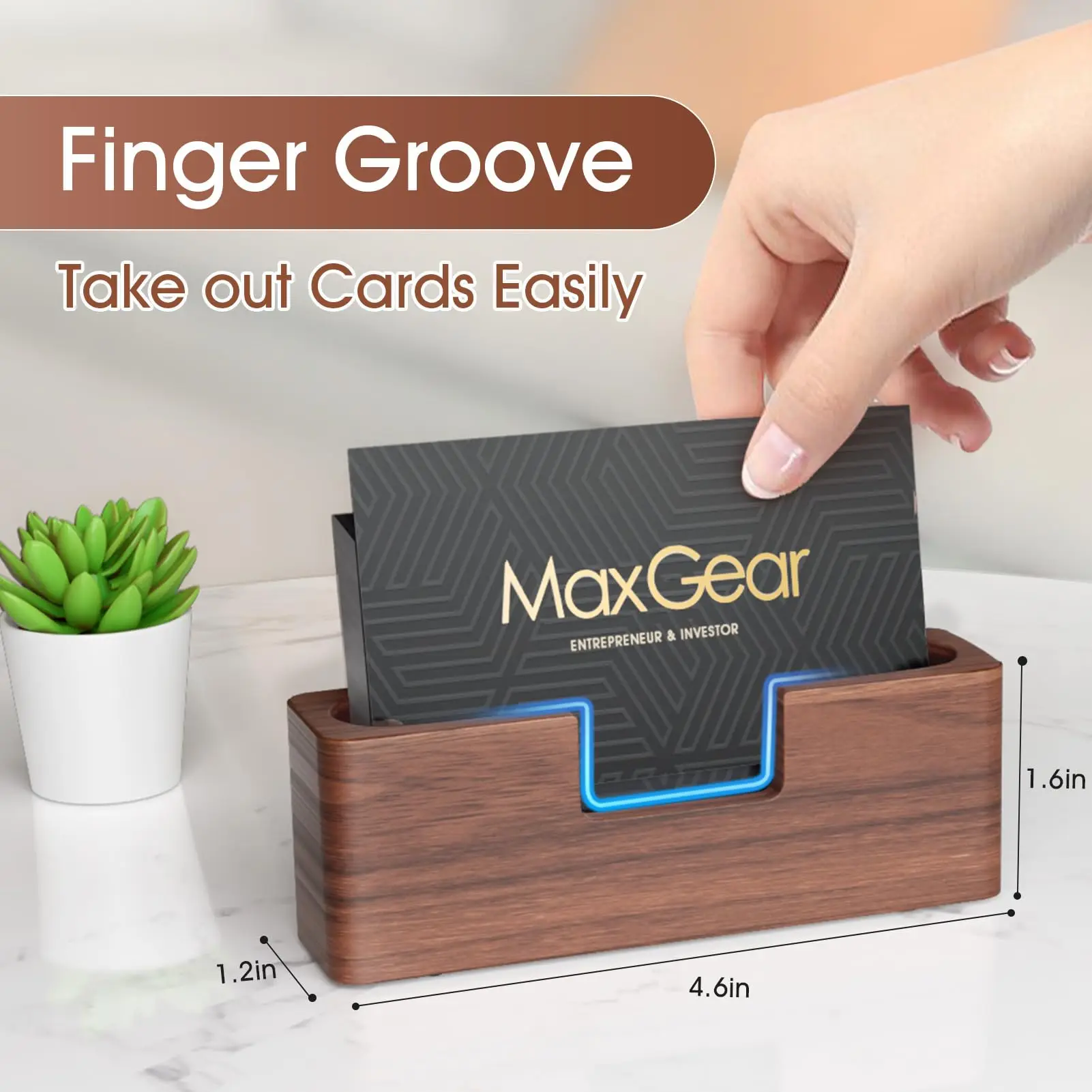 Business Card Holder Wood  Business Card Display Holder Desktop Business Card Stand for Office,Tabletop - Rectangle for Desk