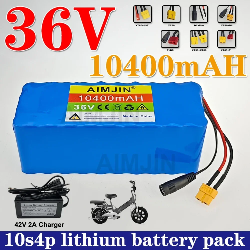 

36V 10.4Ah battery 18650 10S4P 500W high power batteries 42V 10400mAh with BMS Protection+Charger
