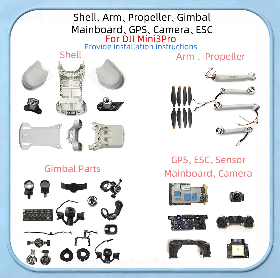 For Mini 3Pro Gimbal Parts with Motor Arm Yaw Roll Motor GPS