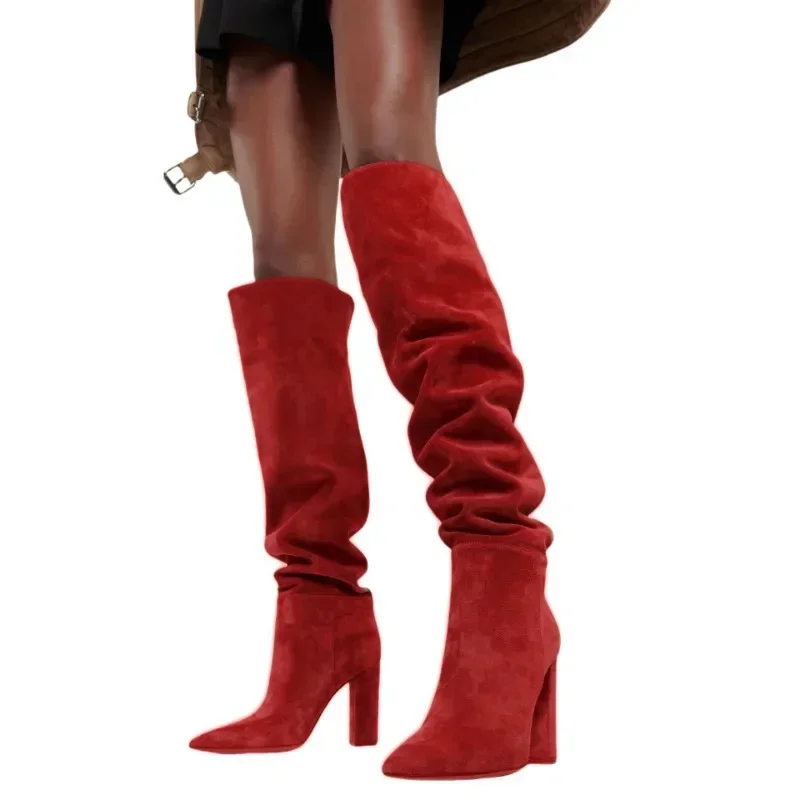 

European and American British Style Suede Over The Knee Sleeve Knight Boots for Women's Fashion Week Runway Shoes Versatile