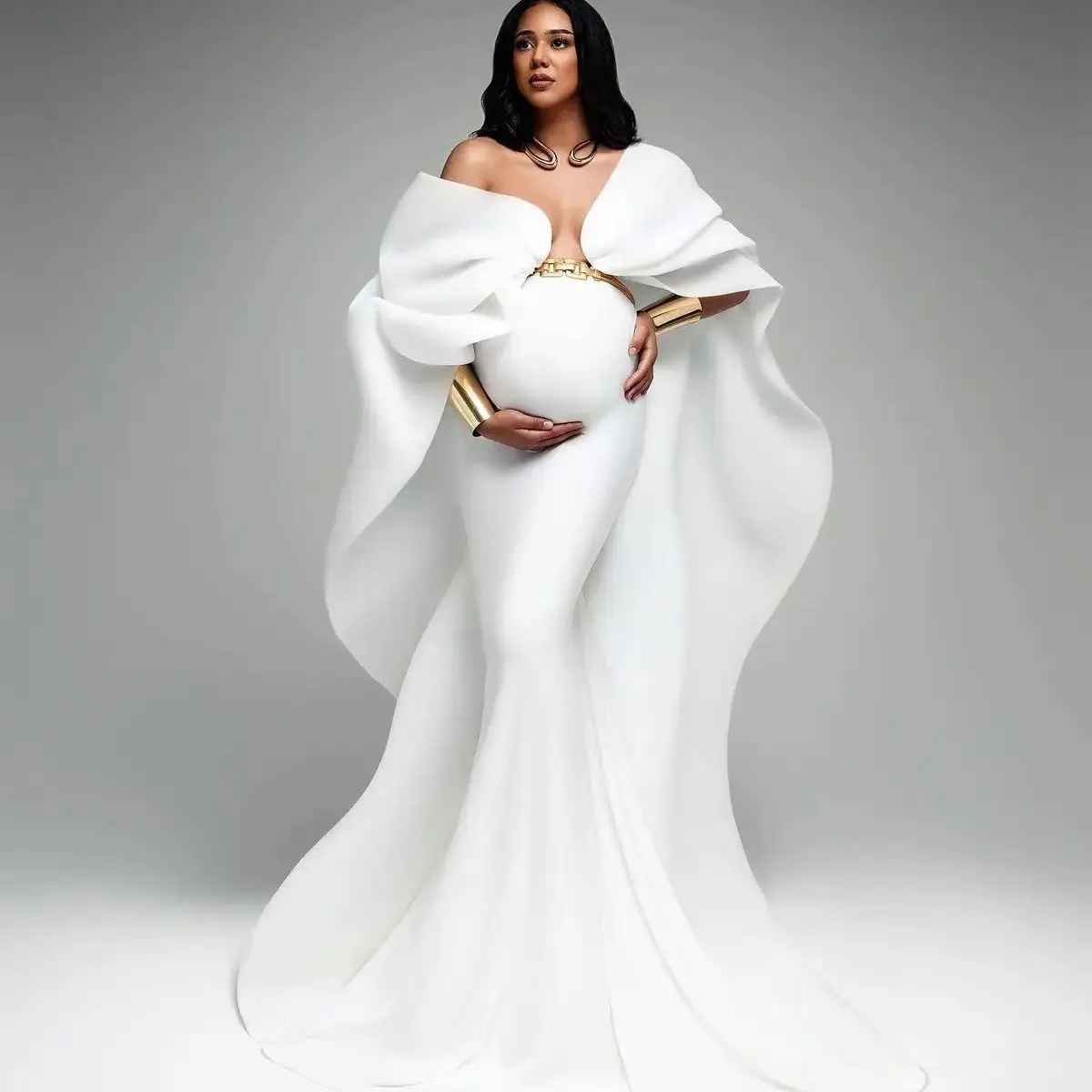 

Pure White Mermaid Dresses for Pregnant Women Photoshoot or Babyshower Special Sexy Maternity Dress for Party