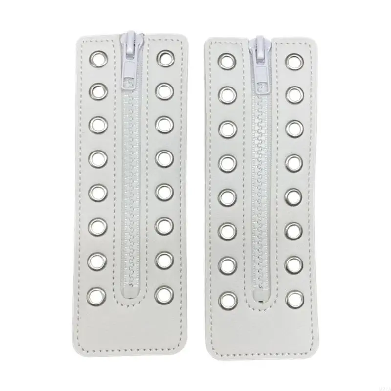 2026 New Waterproof PU Leather Shoe Zippered Inserts Easy Installation Zippered Shoelace Inserts with 8 Holes for Men Women Boot