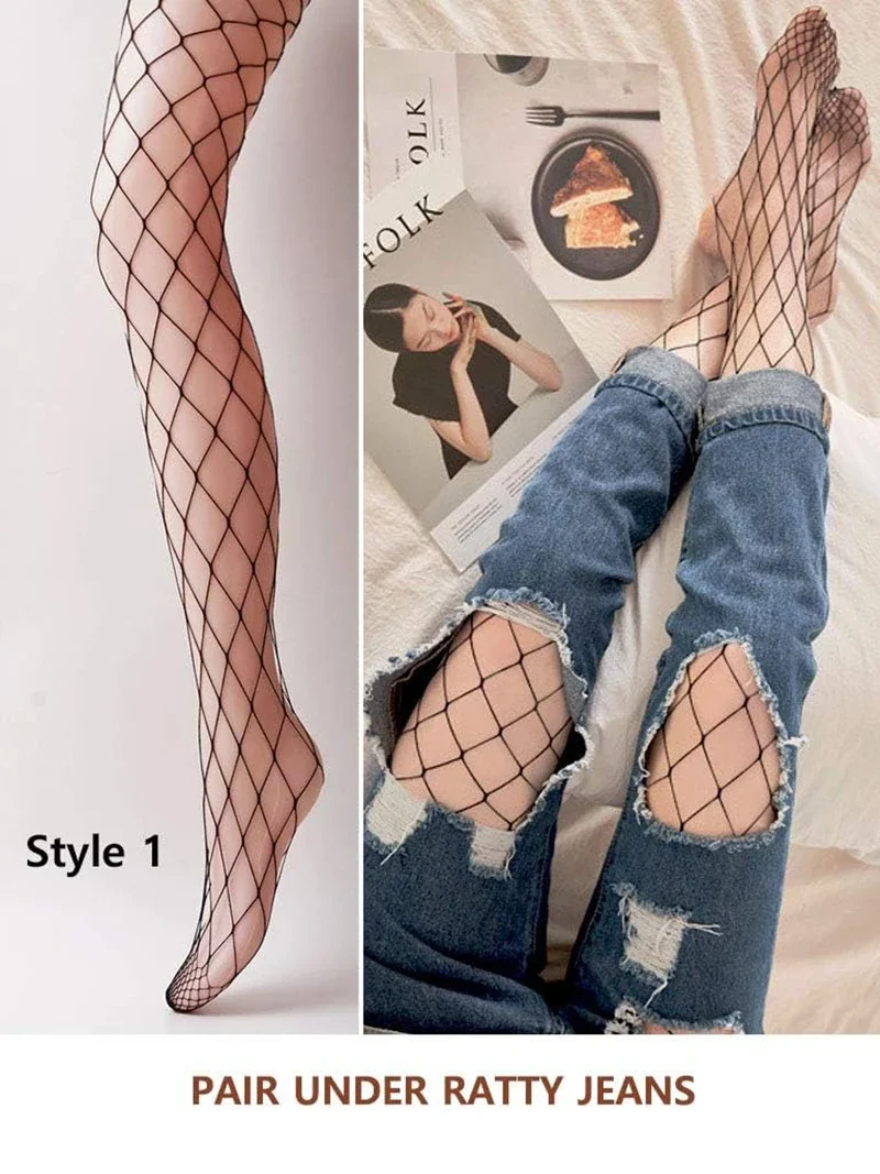 4 Pairs Women Patterned Fishnet Tights Black Fishnets Net Stockings Pantyhose