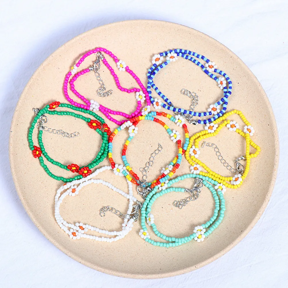 6Pcs Beaded Necklace Set For Beach Jewelry Necklace For Teen Aesthetic Flower Hawaii Style Women Daily