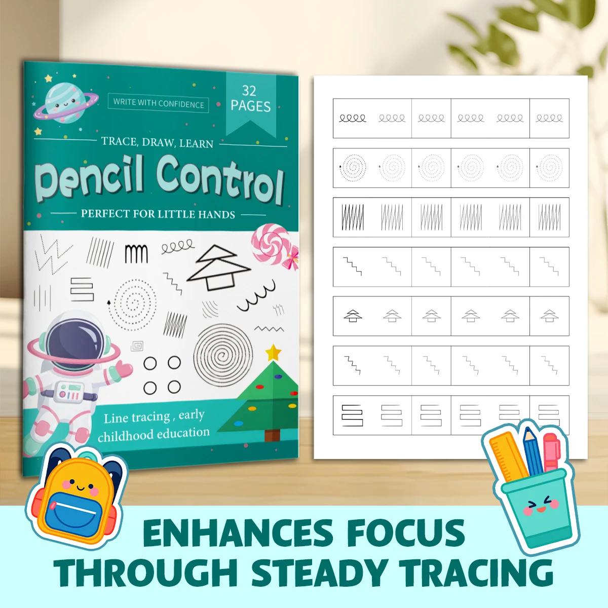 Children's pen control practice book, early learning pre-school writing practice copybook, laying the foundation for writing