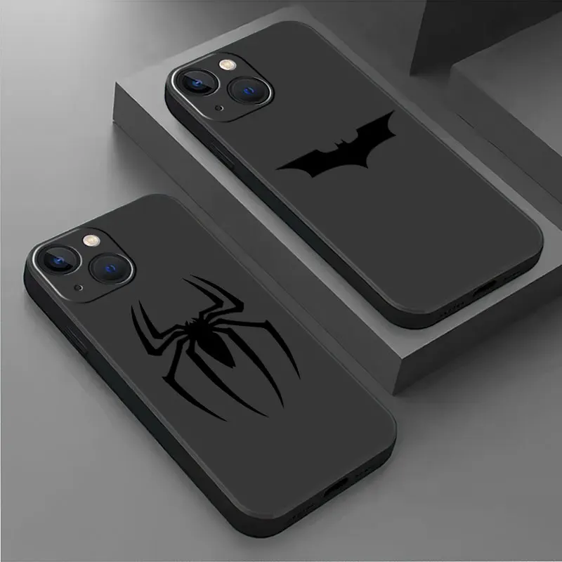 Comics Marvel SpiderMan Batman Case For iPhone 15 Plus 14 13 Pro Max 12 Mini 11 X XS XR 7 8 8Plus Black Soft Phone Coque