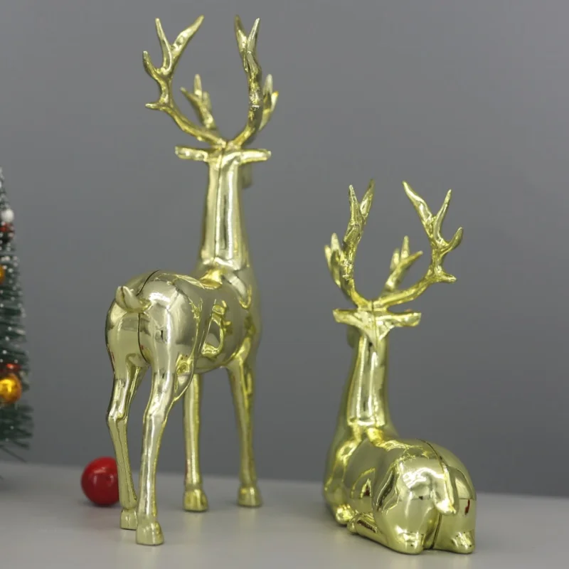 زوج من زخارف تمثال الأيائل المذهبة، مناسبة لزينة عيد الميلاد، مثالية لتزيين سطح المكتب في المكاتب وغرف النوم، #5