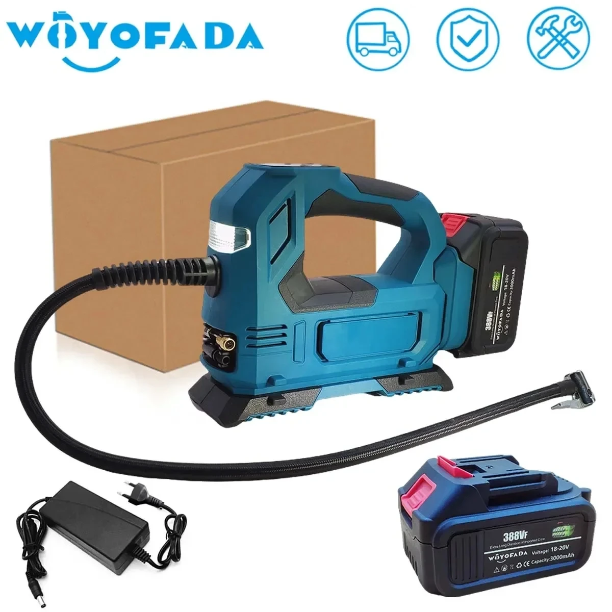 

WOYOFADA Cordless Electric Air Pump For Car Bicycle Tires Balls Portable Car Tire Inflator Air Compressor For Makita 18V Battery