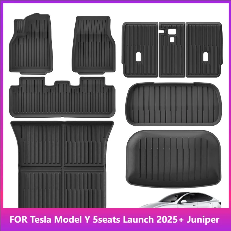 

Коврики для нового Tesla Model Y 5 мест Launch 2025+ Juniper TPE Автомобильные коврики Коврики для багажника Коврики для багажника Защитная накладка на спинку Черный