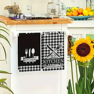 Black and White Checkered Knife, Fork, Spoon, Kitchen Towel, Dish Towel, Hand Towel, Kitchen Decorative Towel, Neighbor Gift, Sweet Housewarming Gift for Friends, Mom Gift, Friend's Birthday Gift