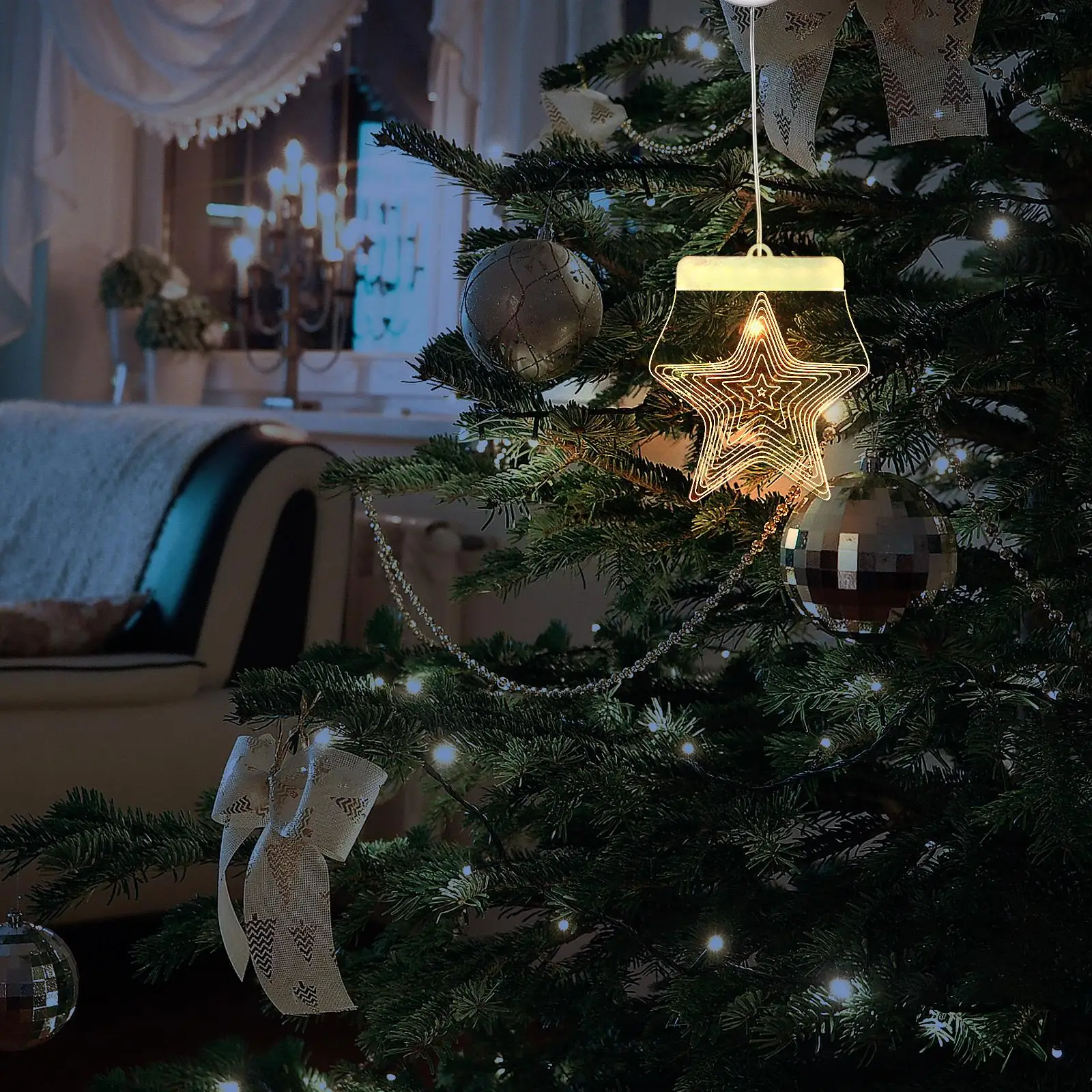 Christmas Tree Creative Suction Cup Hanging Lamp Night Light Plastic Window Lights