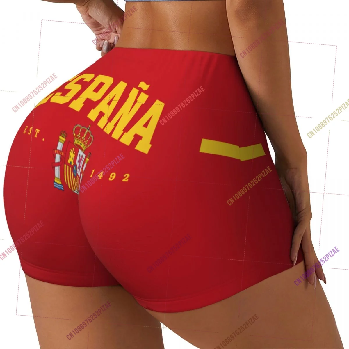 2026 Summer Spain Flag Yoga Shorts for Women Workout Scrunch Butt Lifting High Waisted Gym Running Short Pants