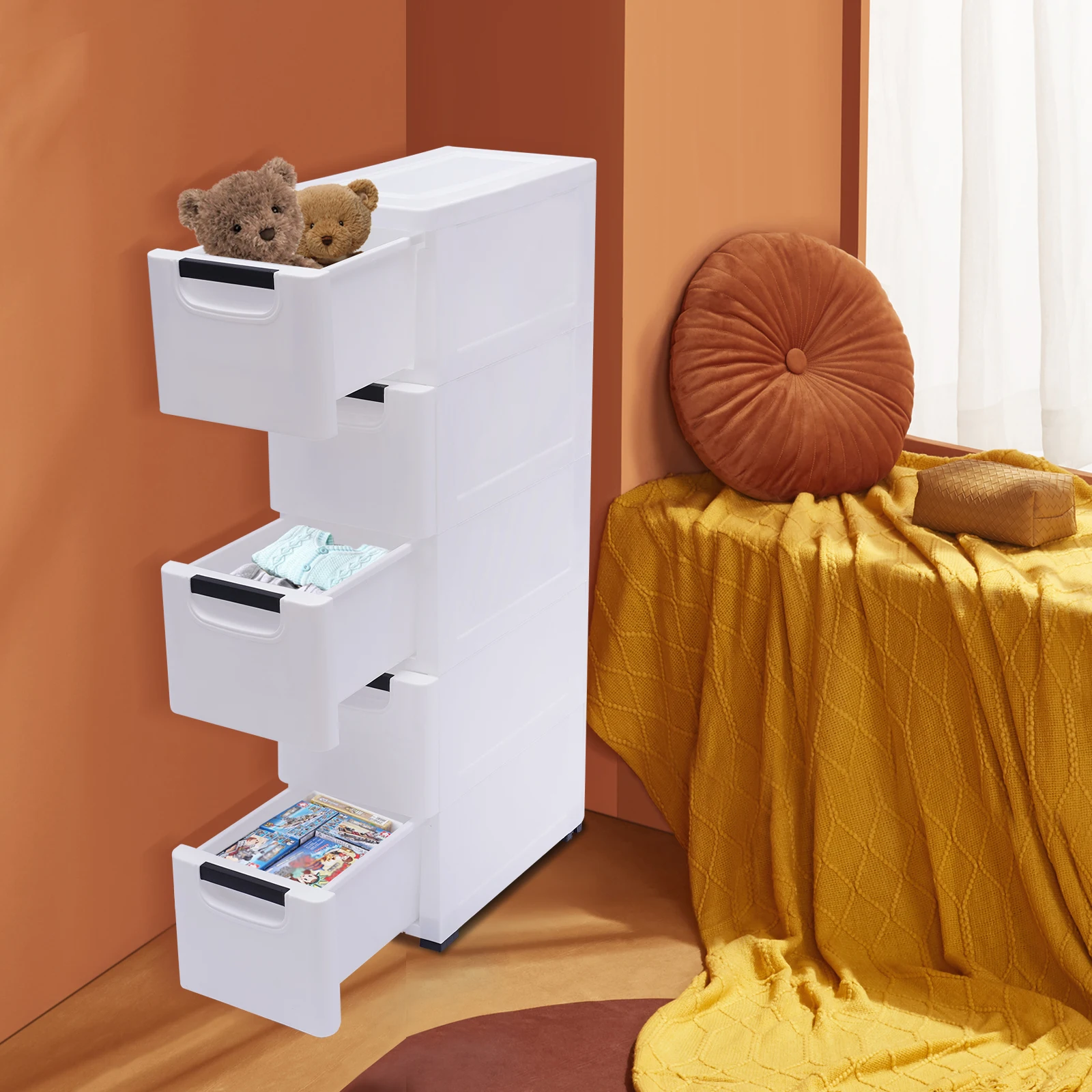 5-Tier Elegant White Storage Organizer Cabinet