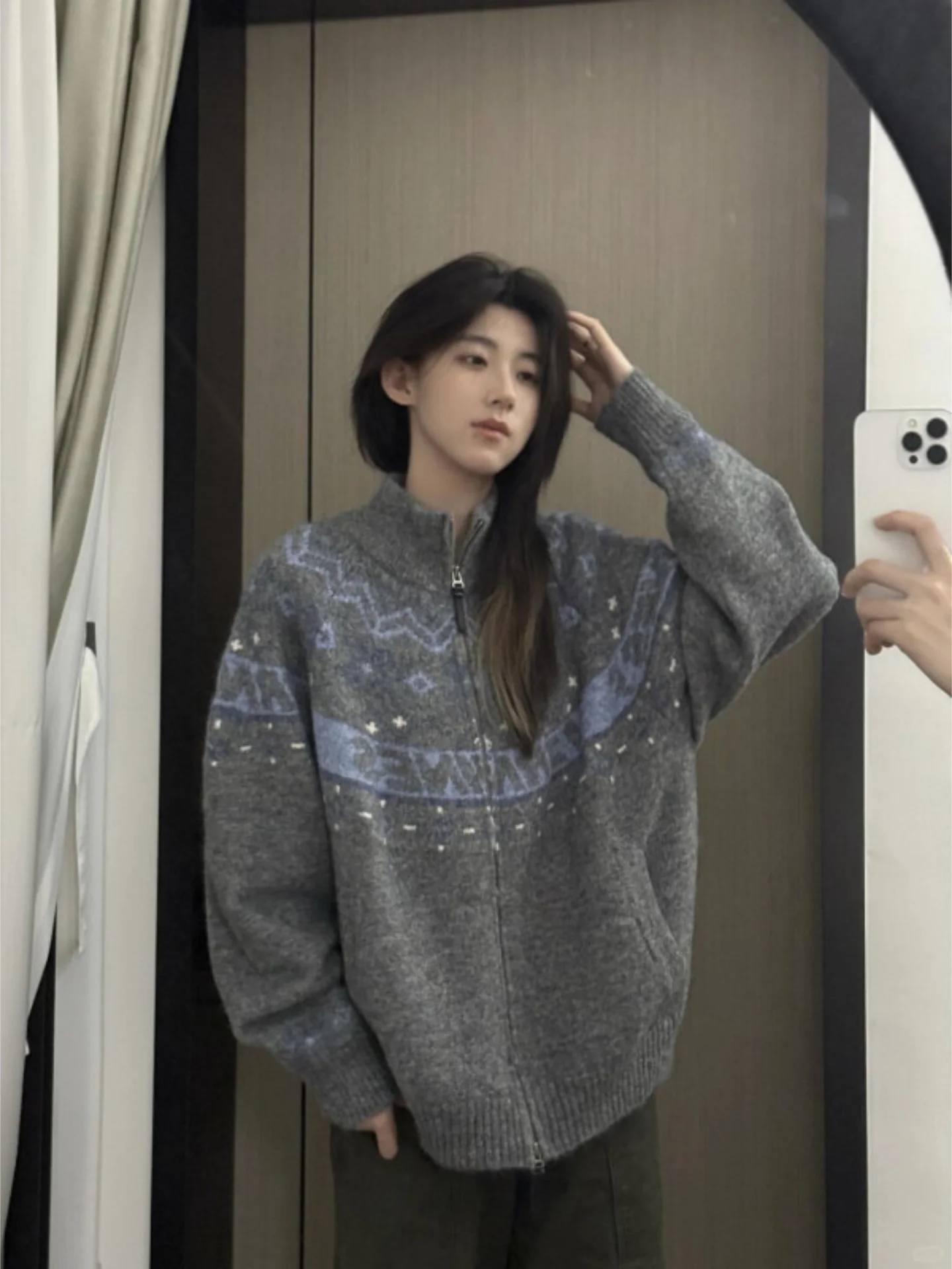 

Утепленный мужской кардиган свободного кроя с воротником-стойкой, вязаный свитер для повседневной носки осенью и зимой