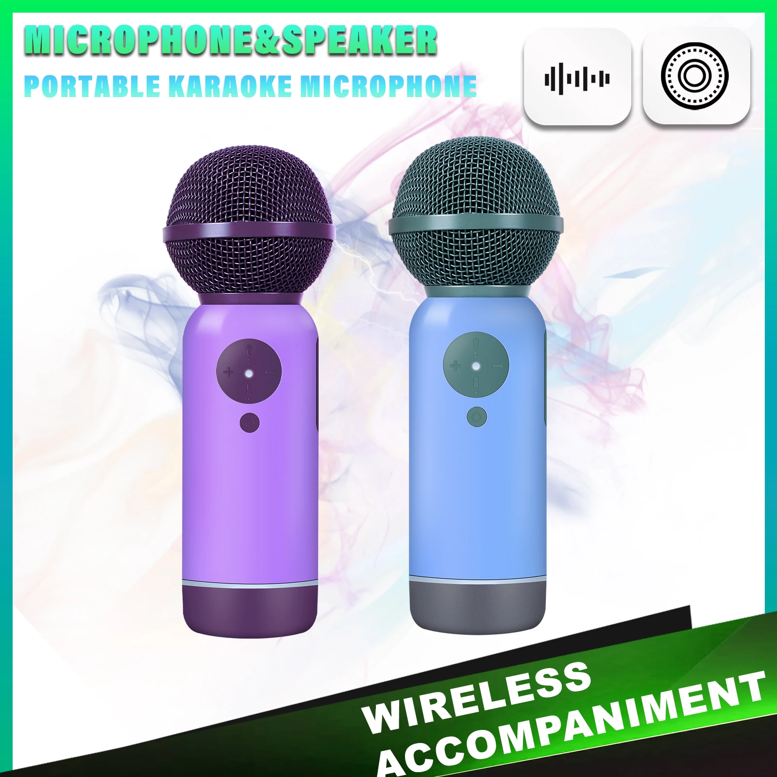 カラオケ-bluetooth-ワイヤレス-スピーカー-マイク-ポータブル-歌マイク-デュエット-歌-録音-再生-リバーブ付き-大人-子供-ギフト-ホーム-ktv