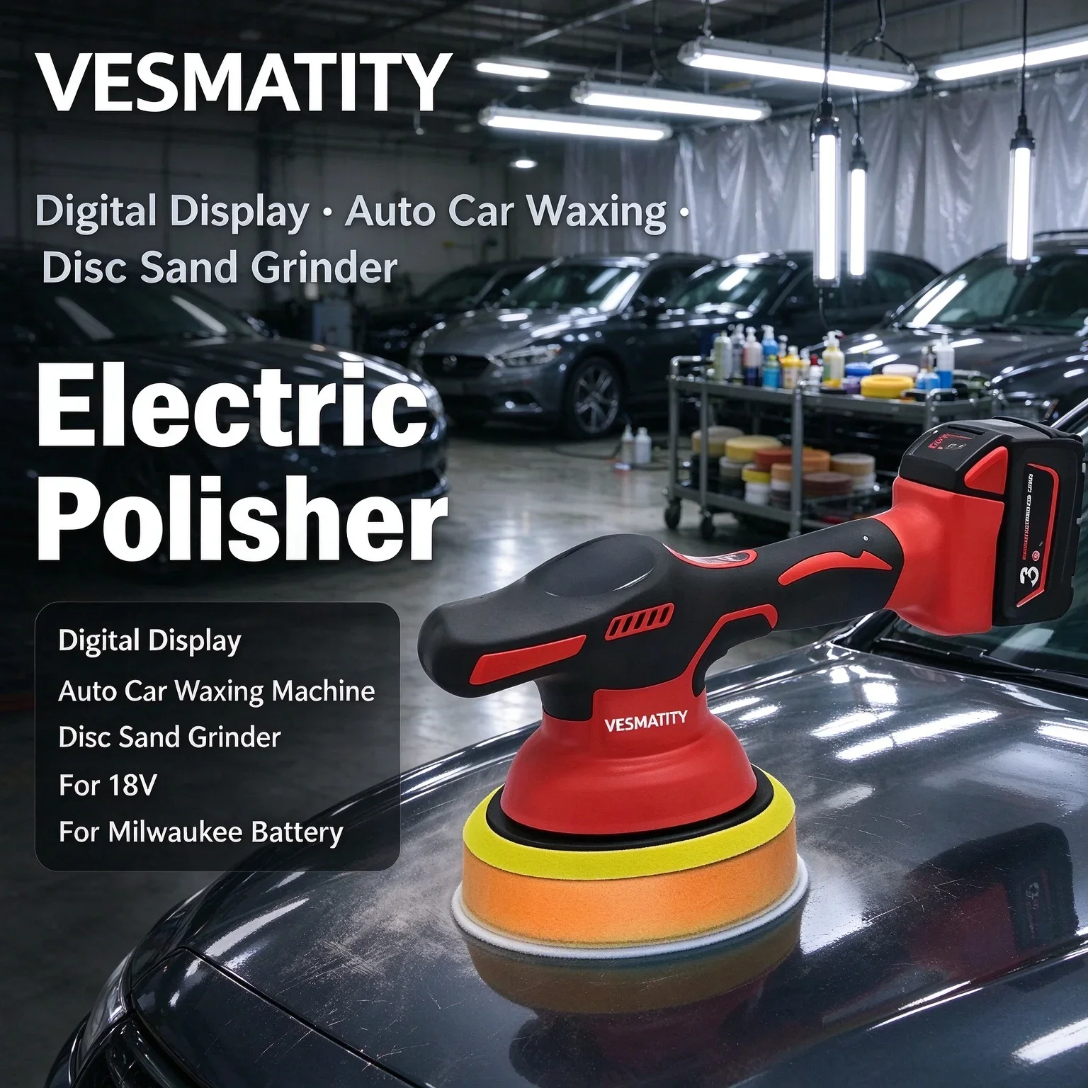 Electric Polisher Cordless Digital Display Auto Car Waxing Machine Disc Sand Grinder For 18V For Milwaukee Battery