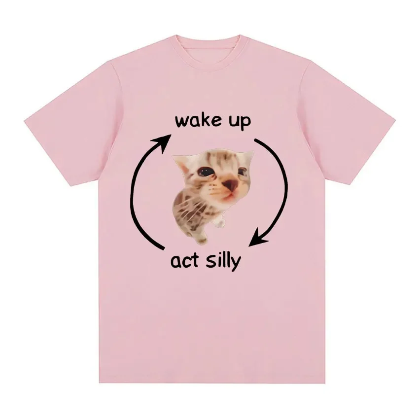 Wake Up Act Silly Meme T-shirt grafica T-shirt a maniche corte con stampa di gatti divertenti e carini T-shirt casual oversize da donna