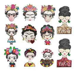 Mexican Figure Sequin Patches Flower Badges Iron-on Patches Clothing Accessories Bead Embroidery Patch Applique Diy Sticker