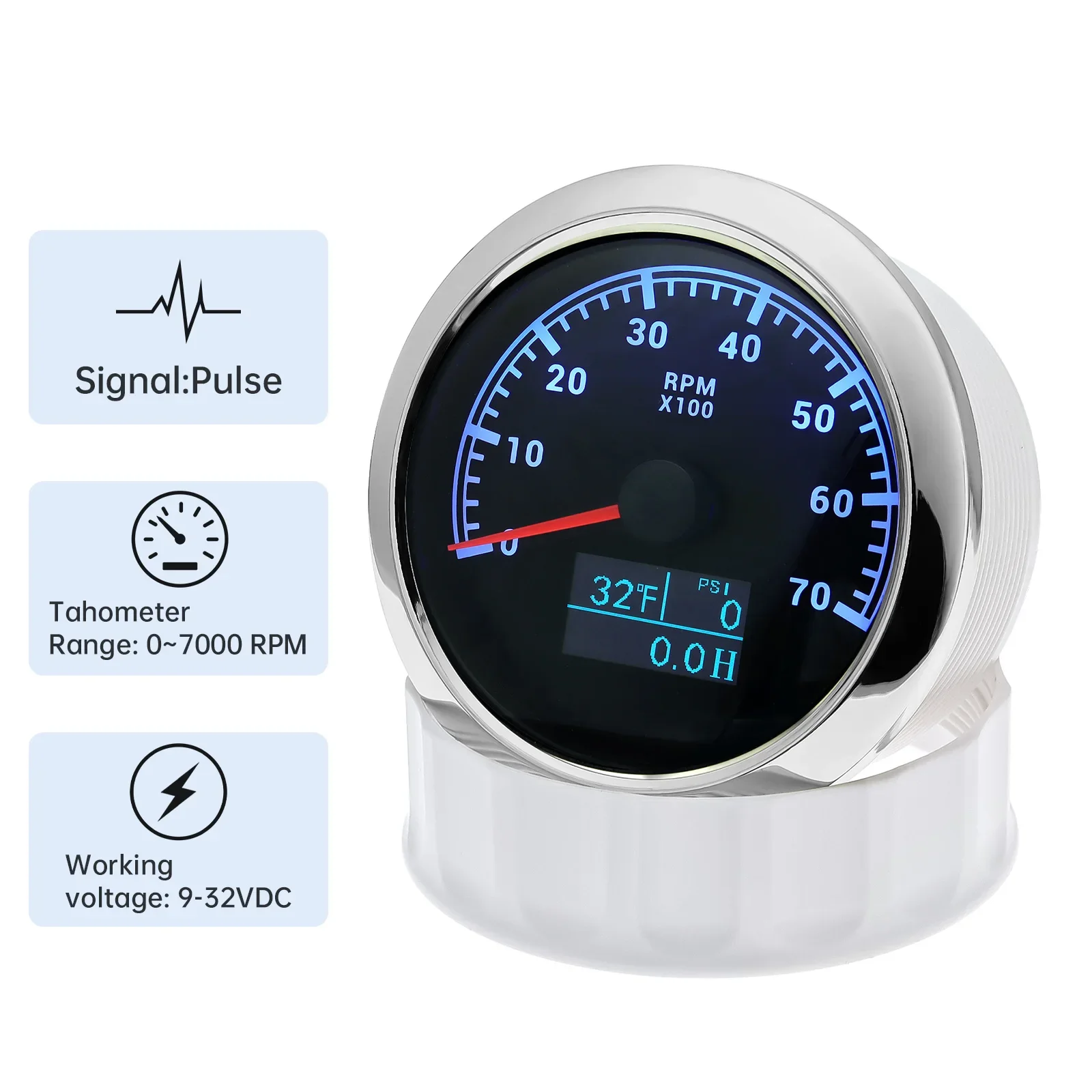 85mm 3000-8000rpm Tachometer +Water Temperature Gauge +Oil Pressure Meter 7 Color Backlight For Car Marine Boat 12V 24V