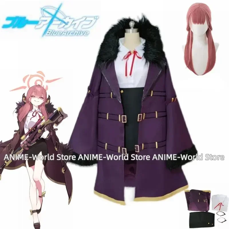 

《Custom Size》Rikuhatima Aru Cosplay Costume Game Blue Archive Fashion Elegant Uniform Dress Full Set Unisex Anime Role Play Wig