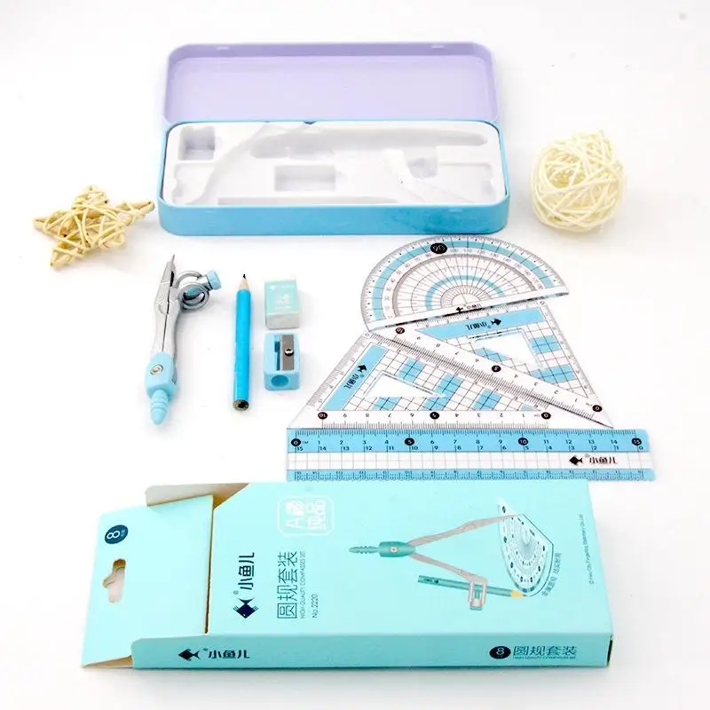 【D】8Pcs/Set Geometry Math Drawing Stationery Set, Ruler Compass Pencil Kit for Students, School Supplies Gift for Boys & Girls