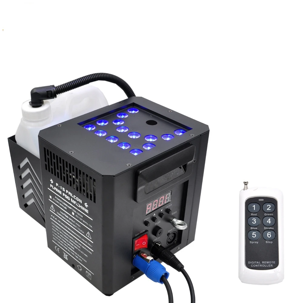 

15 x 1W RGB Tri-Color Stage Multi-Angle Smoke Machine with Rapid Spray & Instant Stop Function DMX Remote Control 1500W Smoke Ma