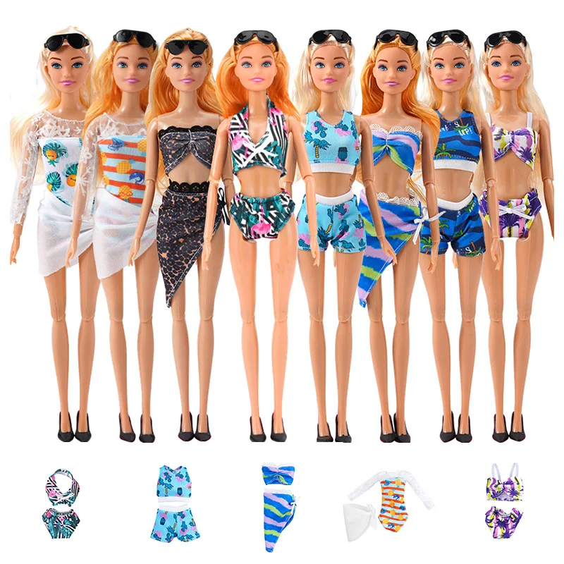 30CM Fashion Princess Doll Clothing Swimwear Set Summer Bikini Beach Two-piece 1/6 Doll Dress Up Clothes Accessories Toys