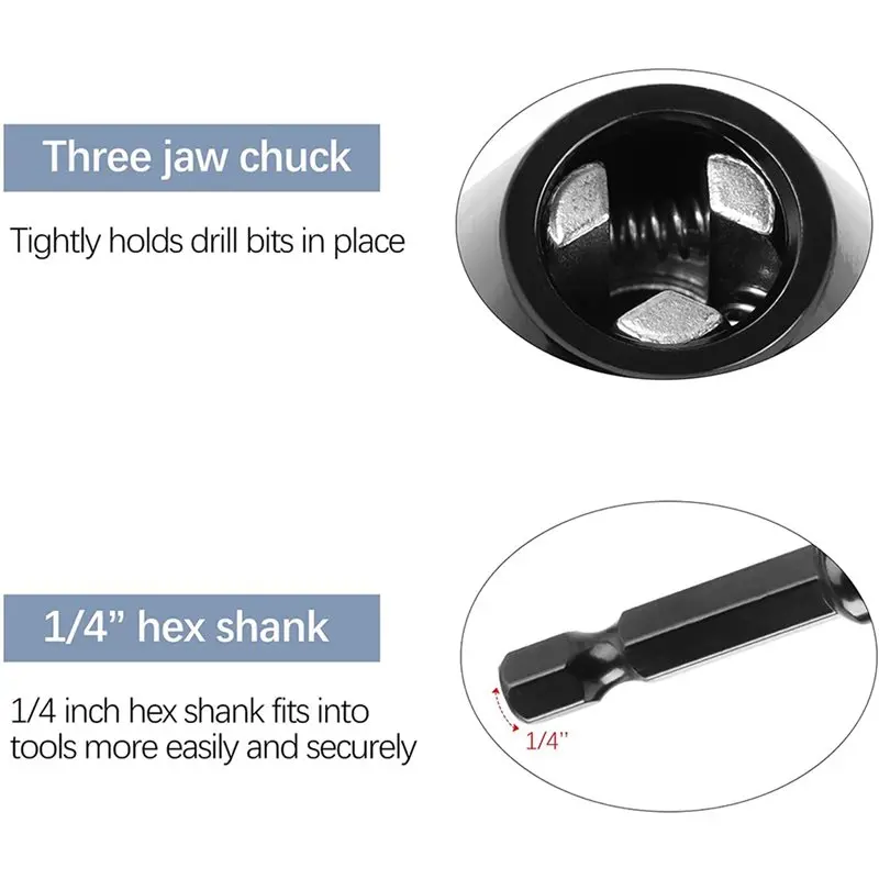 PTST 15PCS 1/4 Inch Hex Shank Keyless Drill Chuck Quick Change Adapter Converter Impact Drills Bits, Electric Tool
